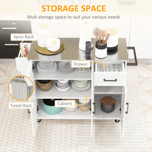 English Elm Homcom Rolling Kitchen Island With Stainless Steel Countertop, Storage, Towel & Spice Rack, White W2225P157908