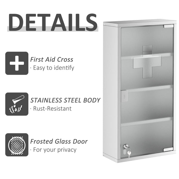 English Elm Kleankin Wall Mounted Medicine Cabinet – Lockable Stainless Steel Organizer With 4 Shelves & Glass Door W2225P157925