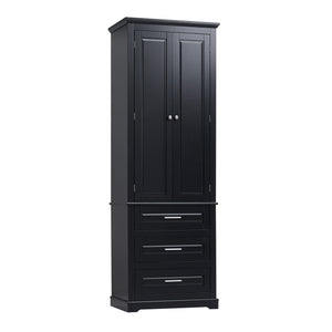 English Elm Tall Tall Storage Cabinet with Three Drawers and Doors for Bathroom or Office, Slim MDF Organizer Black WF299282AAB