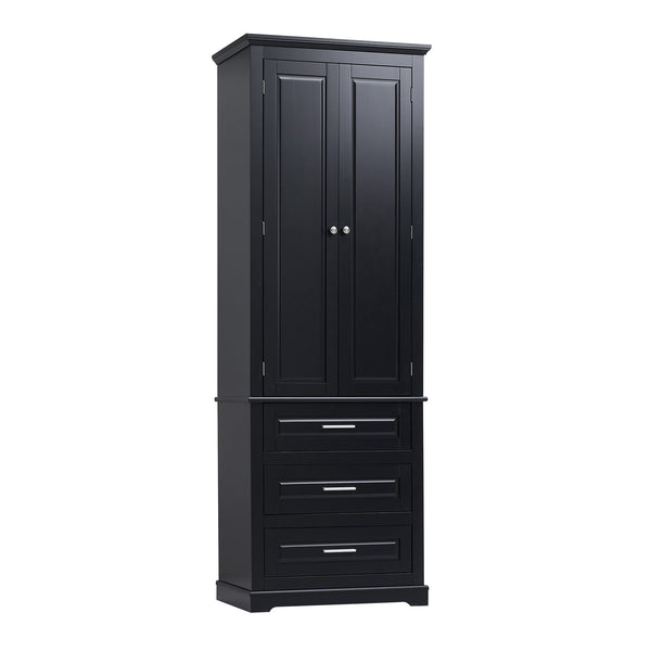 English Elm Tall Tall Storage Cabinet with Three Drawers and Doors for Bathroom or Office, Slim MDF Organizer Black WF299282AAB