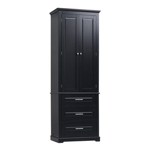 English Elm Tall Matte Black Storage Cabinet with Three Drawers and Enclosed Shelves for Home N725P333572B
