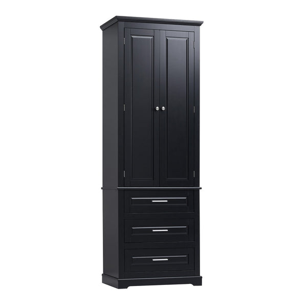 English Elm Tall Matte Black Storage Cabinet with Three Drawers and Enclosed Shelves for Home N725P333572B