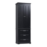 English Elm Tall Storage Cabinet With Three Drawers For Bathroom/Office, Black