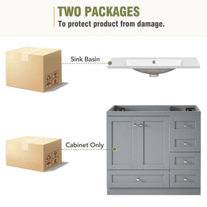 English Elm 36 Inch Shaker Style Free-Standing Bathroom Vanity Cabinet with Resin Sink, Soft-Close Storage Elegance Gray SV000021AAE