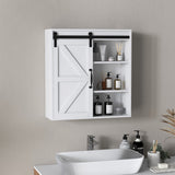 Kleankin Farmhouse Bathroom Wall Cabinet with Sliding Barn Door, Adjustable Shelf, White