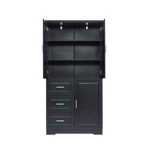 English Elm Tall Narrow Storage Cabinet with Doors and 3 Drawers – Adjustable Shelves, Anti-Tip, 45lb Capacity Black WF299285AAB