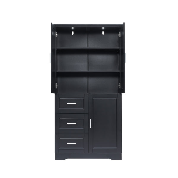 English Elm Tall Narrow Storage Cabinet with Doors and 3 Drawers – Adjustable Shelves, Anti-Tip, 45lb Capacity Black WF299285AAB