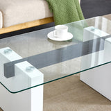 English Elm Modern Minimalist Transparent Tempered Glass Coffee Table , Paired With White Mdf Decorative Columns. Computer Desk. Game Table. Ct-1546