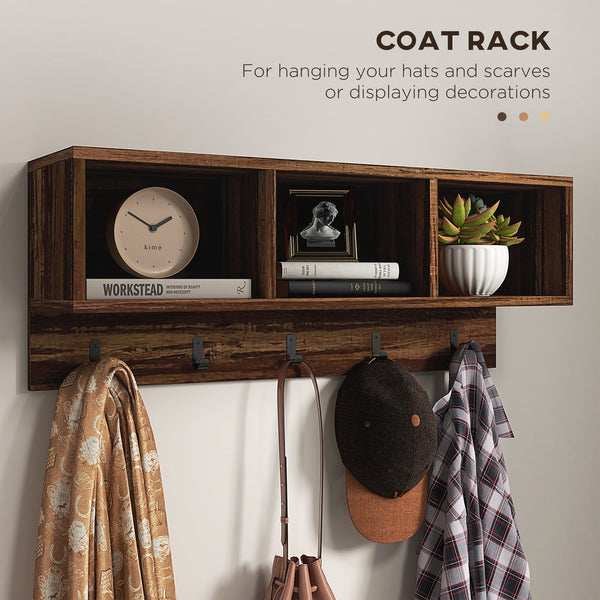 English Elm HOMCOM Entryway Coat Rack Bench with 5 Hooks and 10-Shoe Storage, Sturdy 286 lb Seat, Brown W2225P157930