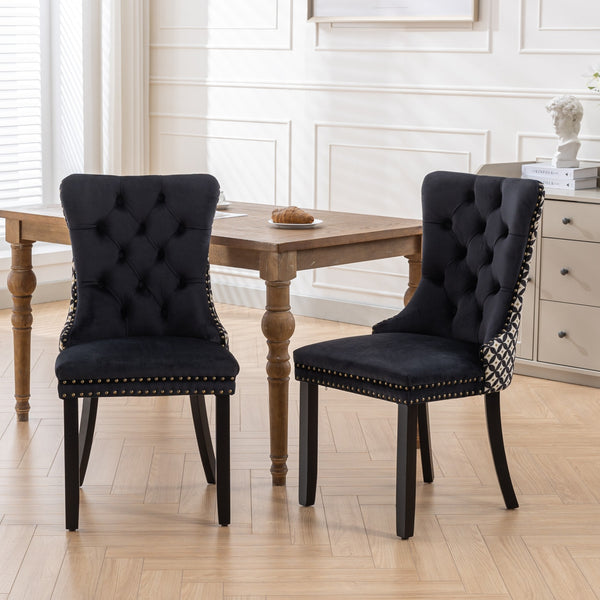 English Elm Classic Velvet Tufted Dining Chair with Solid Wood Frame, High-Density Foam & Steel Spring Comfort Black W1143P152034