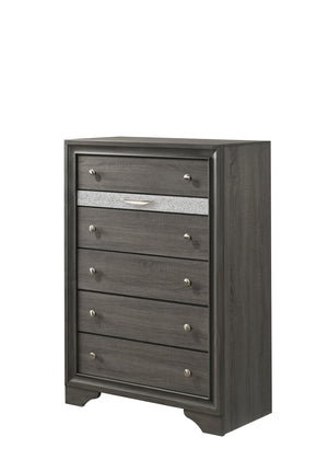 English Elm Traditional Queen 5 PC Storage Bedroom Set Gray – Engineered Wood Bed, 7-Drawer Dresser, Mirror, Chest 808857661555