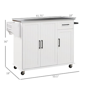 English Elm Homcom Rolling Kitchen Island With Stainless Steel Countertop, Storage, Towel & Spice Rack, White W2225P157908