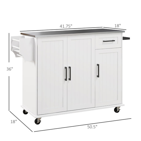 English Elm Homcom Rolling Kitchen Island With Stainless Steel Countertop, Storage, Towel & Spice Rack, White W2225P157908