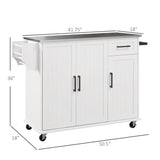 English Elm Homcom Kitchen Island With Storage, Rolling Kitchen Island On Wheels With Drawer, 3 Cabinets, Stainless Steel Countertop, Spice Rack and Towel Rack, White