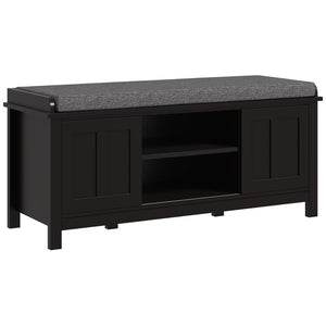English Elm HOMCOM Modern Entryway Shoe Bench Ottoman with Sliding Doors, 6 Adjustable Shelves, Padded Seat, Black W2225P157909