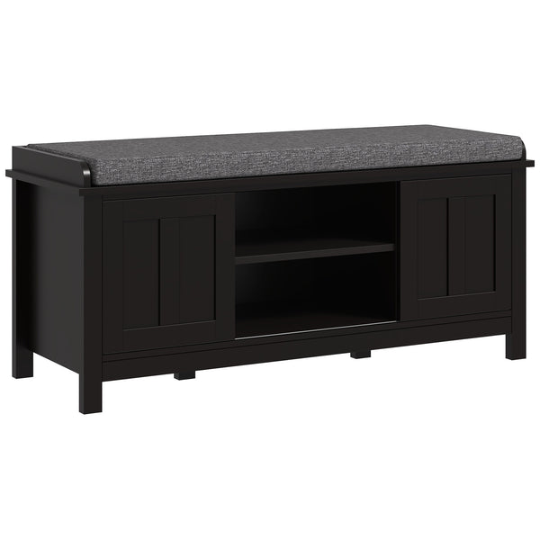 English Elm HOMCOM Modern Entryway Shoe Bench Ottoman with Sliding Doors, 6 Adjustable Shelves, Padded Seat, Black W2225P157909