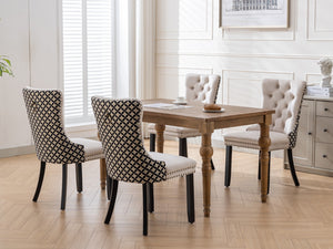 English Elm Classic Velvet Tufted Dining Chair with Solid Wood Frame, High-Density Foam & Steel Spring Comfort Beige W1143P152035