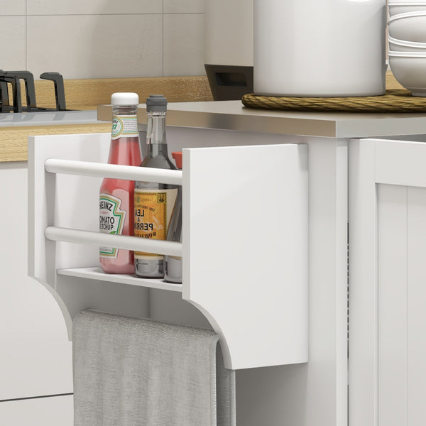 English Elm Homcom Rolling Kitchen Island With Stainless Steel Countertop, Storage, Towel & Spice Rack, White W2225P157908