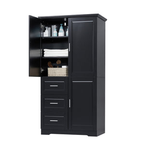 English Elm Tall Narrow Storage Cabinet with Doors and 3 Drawers – Adjustable Shelves, Anti-Tip, 45lb Capacity Black WF299285AAB