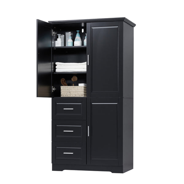 English Elm Tall Narrow Storage Cabinet with Doors and 3 Drawers – Adjustable Shelves, Anti-Tip, 45lb Capacity Black WF299285AAB