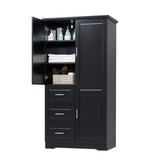 English Elm Tall and Wide Storage Cabinet With Doors For Bathroom/Office, Three Drawers, Black