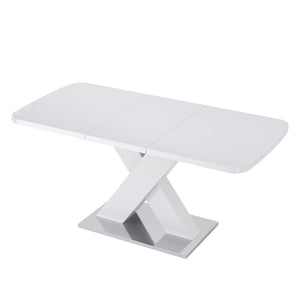 English Elm Modern Rectangle Dining Table Stretchable White MDF Top with X-Shape Steel Legs, Seats 6, 62" Max W757S00019
