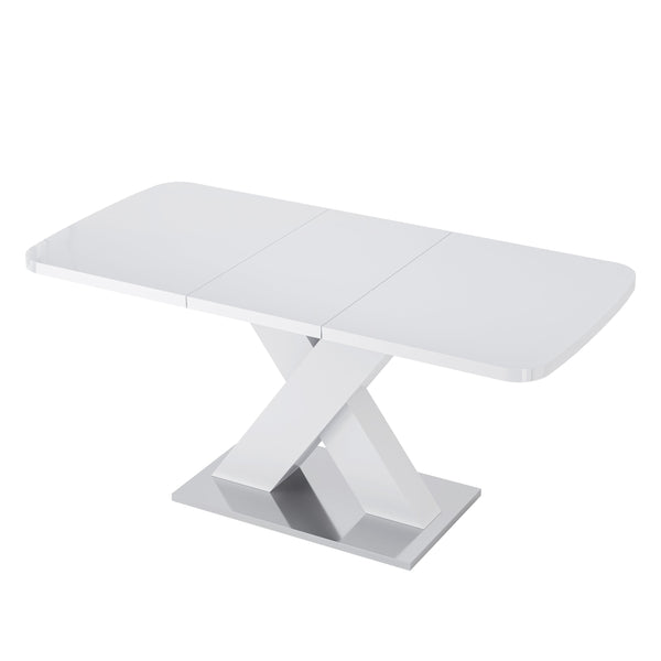 English Elm Modern Rectangle Dining Table Stretchable White MDF Top with X-Shape Steel Legs, Seats 6, 62" Max W757S00019