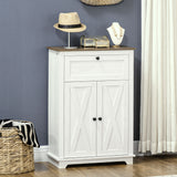 Homcom Farmhouse Barn Door Accent Cabinet with Double Doors, Drawer, and Adjustable Shelf, White