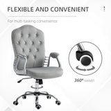 English Elm Vinsetto Home Office Chair, Velvet Computer Chair, Button Tufted Desk Chair With Swivel Wheels, Adjustable Height, and Tilt Function, Light Gray