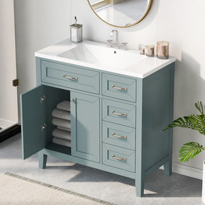 English Elm 36" Bathroom Vanity With Sink Combo, Green Bathroom Cabinet With Drawers, Solid Frame and Mdf Board