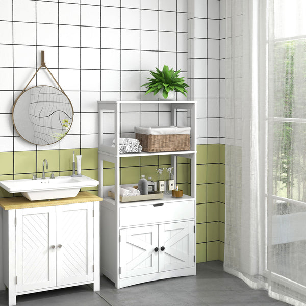 English Elm kleankin Farmhouse Linen Cabinet with Drawer & Shelves, Anti-Tip Bathroom Storage Tower, White W2225P157907