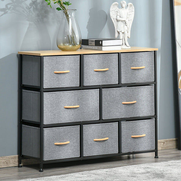 English Elm HOMCOM 8-Drawer Fabric Dresser with Wood Top, Steel Frame, Foldable Organizer Tower for Bedroom W2225P157935