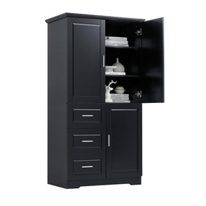English Elm Tall Narrow Storage Cabinet with Doors and 3 Drawers – Adjustable Shelves, Anti-Tip, 45lb Capacity Black WF299285AAB