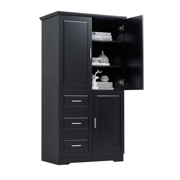 English Elm Tall Narrow Storage Cabinet with Doors and 3 Drawers – Adjustable Shelves, Anti-Tip, 45lb Capacity Black WF299285AAB