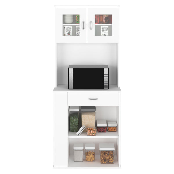 English Elm Capienza 66" White Pantry Cabinet with Double Top Doors, Drawer, Two Shelves & Three Side Racks B20091899