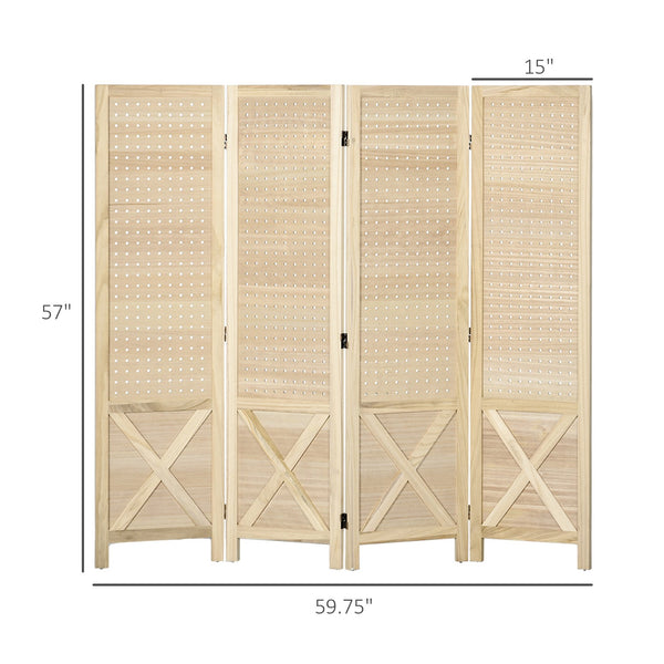 English Elm Homcom 4-Panel Folding Pegboard Room Divider - Stylish Privacy Screen & Storage Solution For Home W2225P157924