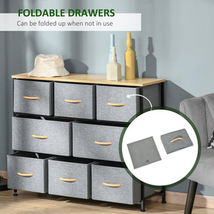English Elm HOMCOM 8-Drawer Fabric Dresser with Wood Top, Steel Frame, Foldable Organizer Tower for Bedroom W2225P157935