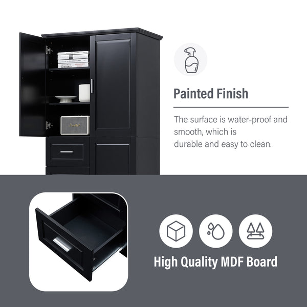 English Elm Tall Narrow Storage Cabinet with Doors and 3 Drawers – Adjustable Shelves, Anti-Tip, 45lb Capacity Black WF299285AAB