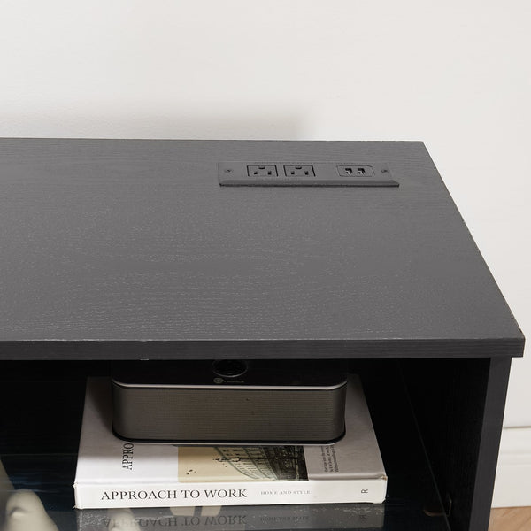 English Elm TV 58" Electric Fireplace TV Stand with 3D Realistic Flame, LED Lights, USB & AC Power Strip, Modern Media Console Black W2275P149867