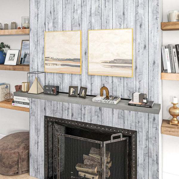 English Elm Homcom Rustic Floating Mantel Shelf Solid Fir Wood Farmhouse Wall Mount with Bracket W2225P157918