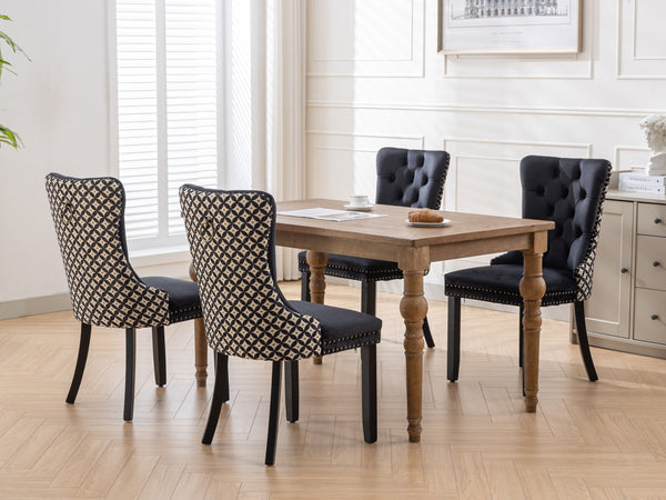 English Elm Classic Velvet Tufted Dining Chair with Solid Wood Frame, High-Density Foam & Steel Spring Comfort Black W1143P152034