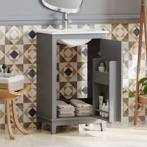 English Elm 20 Inch Modern Small Bathroom Vanity Cabinet with Ceramic Basin, Soft-Close Door & Storage Gray WF318756AAE