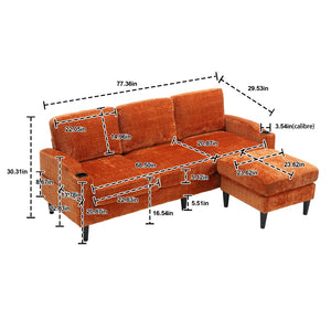 English Elm United We Win Chenille Three Seat Sectional Sofa with Storage Ottoman and Cup Holders Orange W1568142740