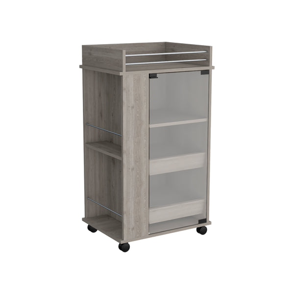 English Elm Bar Cart Lansing MLC9922 with Glass Door, Casters & 2 Side Shelves — Modern Gray Engineered Wood Bar Elegance B097120618