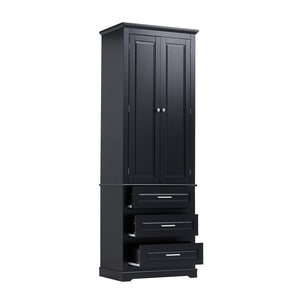English Elm Tall Matte Black Storage Cabinet with Three Drawers and Enclosed Shelves for Home N725P333572B