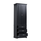 English Elm Tall Storage Cabinet With Three Drawers For Bathroom/Office, Black