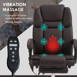 English Elm Vinsetto Ergonomic Massage Office Chair With Heat, Recline, Footrest & 6 Vibration Points, Brown W2225P157910-GIGA