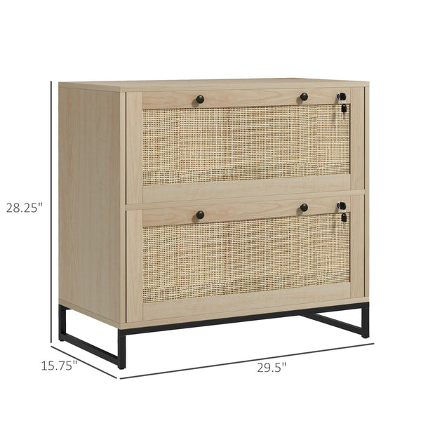 English Elm Vinsetto Stylish 2 Drawer File Cabinet With Lock, Rattan Fronts & Adjustable Bars For Organized Storage W2225P157921-GIGA