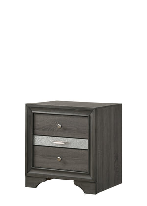 English Elm Matrix Acacia Nightstand with Full-Extension Drawers and Metal Pulls, Durable Gray Finish Elegance 808857668363