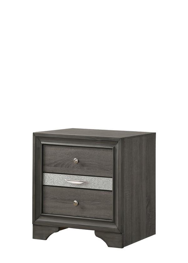 English Elm Matrix Acacia Nightstand with Full-Extension Drawers and Metal Pulls, Durable Gray Finish Elegance 808857668363